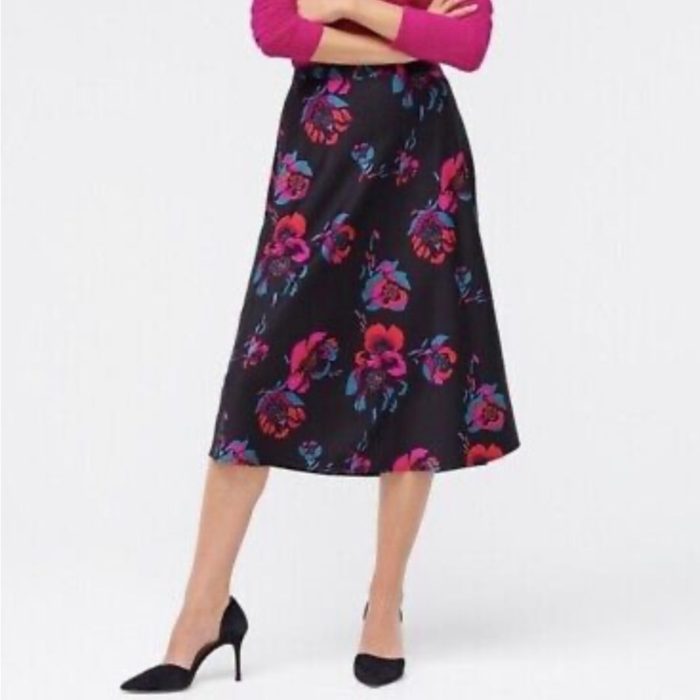 J. Crew Black Floral A-Line Skirt